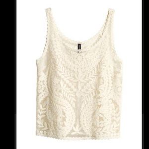 Embroidered Boho sheer ivory tank top blouse